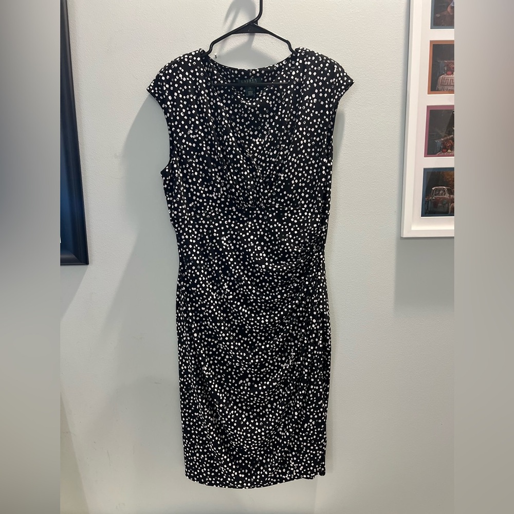 Lauren Ralph Lauren Midi Black and White Wrap Dress, Size 16